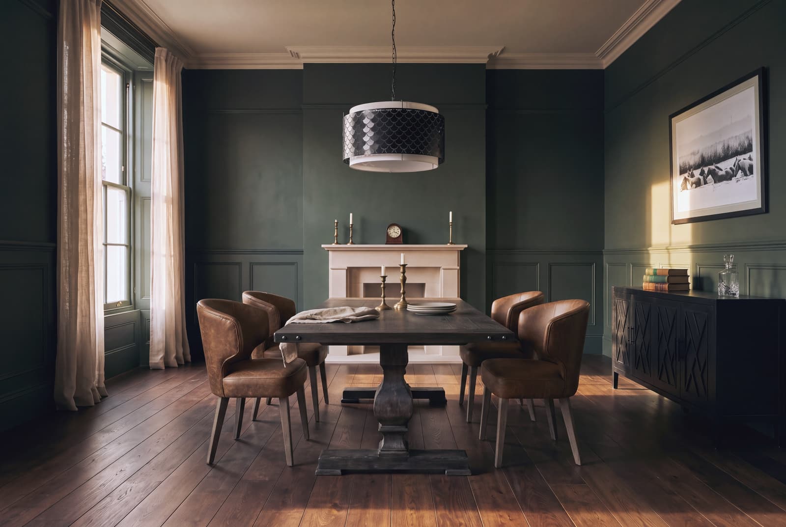 A Dark Academia dining room